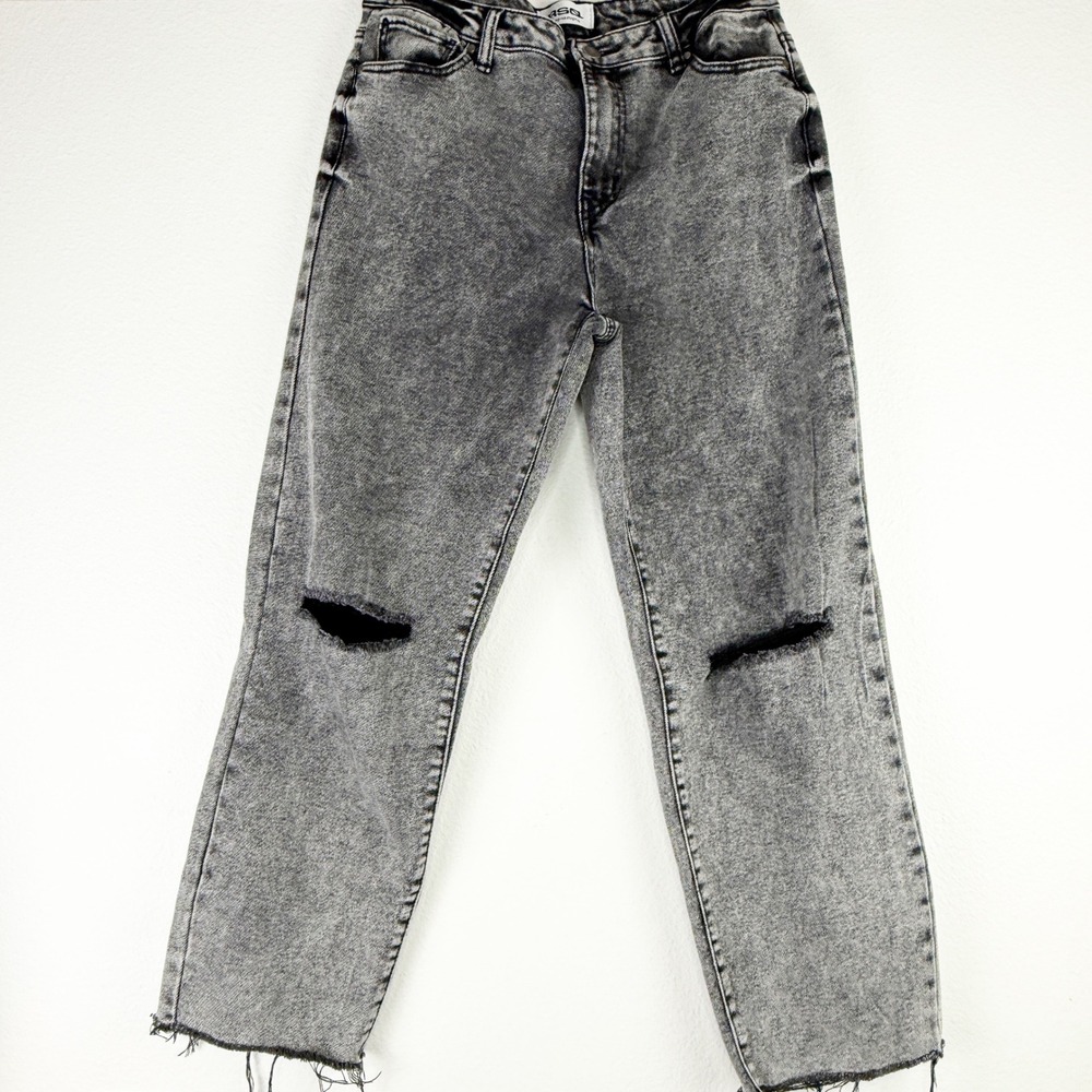 RSQ Womens High Rise Straight Leg Jeans Acid Wash Grey Distressed Raw Hem 29